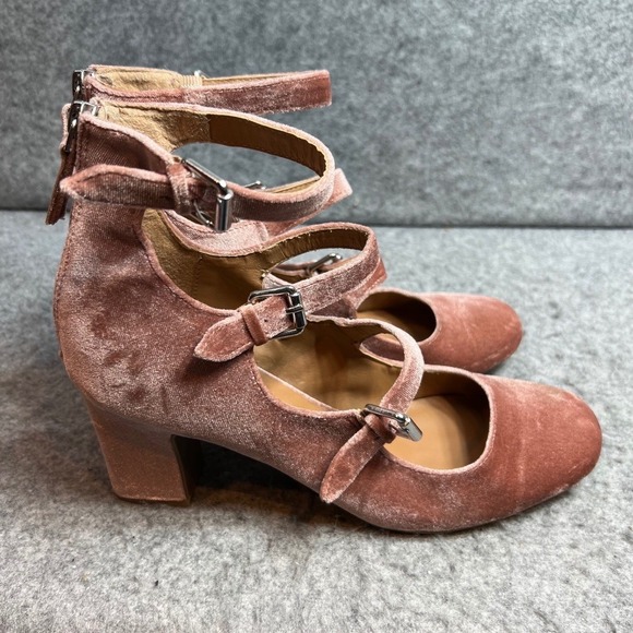 Indigo Rd. Pink Velvet Multi Strap Mary Jane Block Heels Dusty Rose Shoes 8.5 - Picture 3 of 7